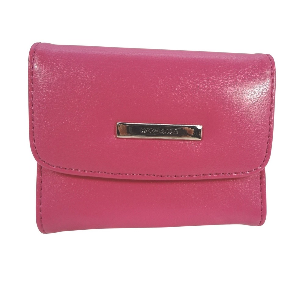 NWT Moda Bella Hot Pink Small Tri Fold Wallet Snap Closure Coin Pocket Card Slot